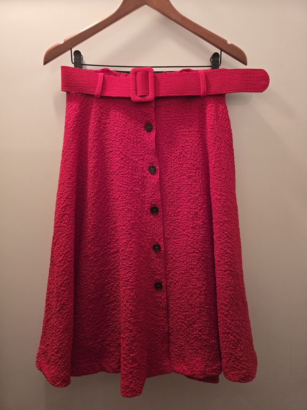 Bright Red Textured A-Line Skirt with Matching Belt